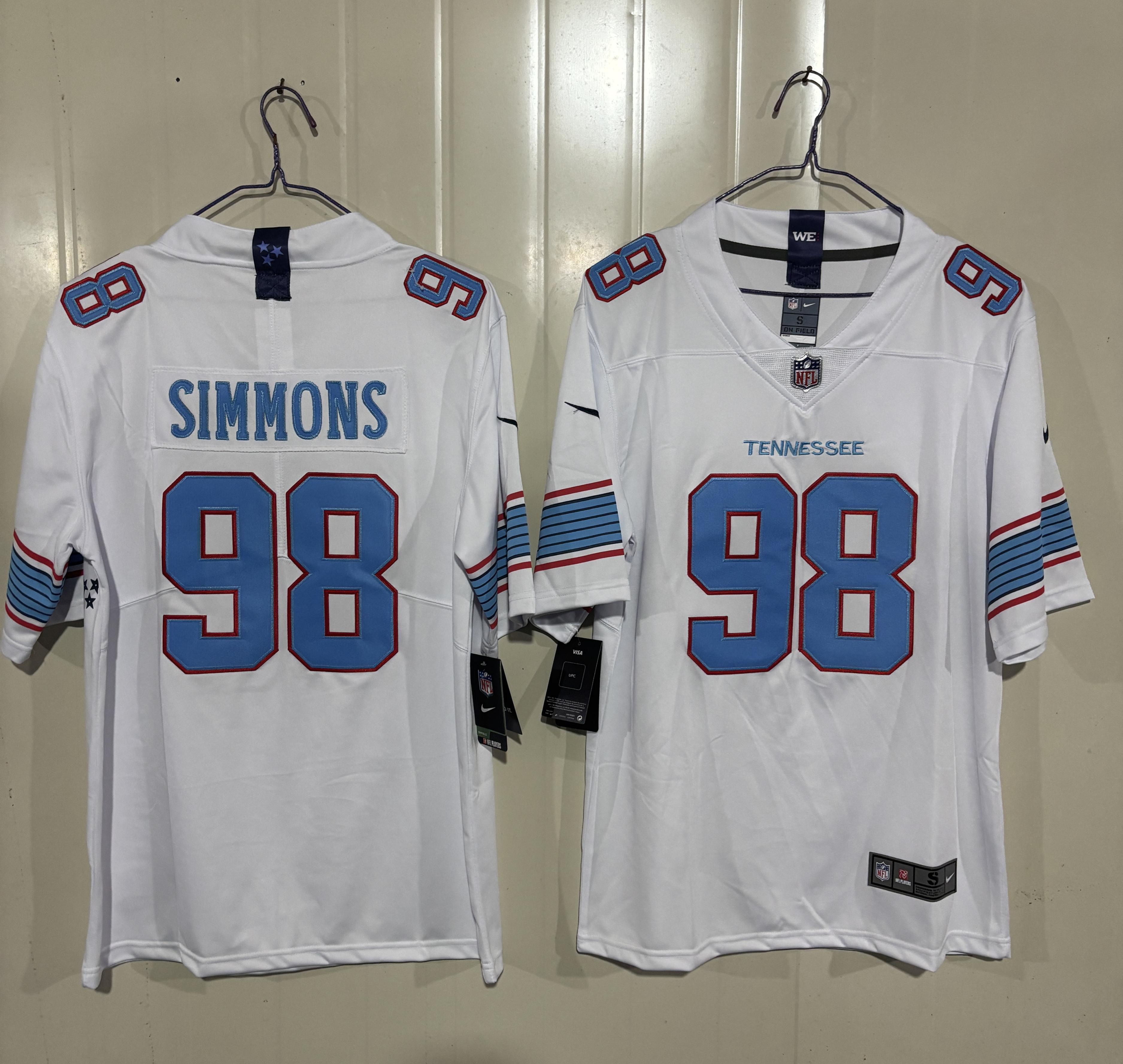 Men's White Tennessee Titans #98 Jeffery Simmons 2026 Vapor Limited Stitched Football Jersey